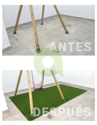Antes y después de instalar césped artificial en zonas públicas