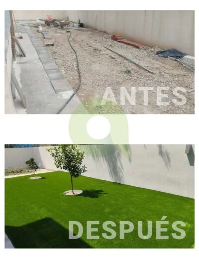 Antes y después de instalar césped artificial en zonas públicas