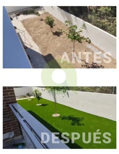 Antes y después de instalar césped artificial en zonas públicas