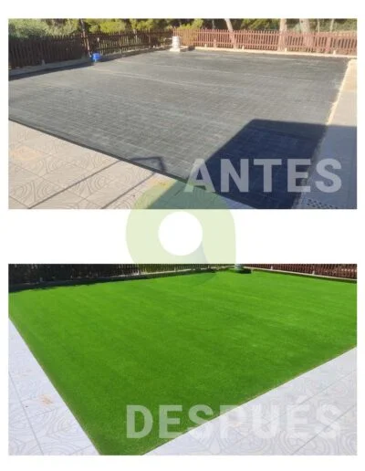 Antes y después de instalar césped artificial en zonas públicas