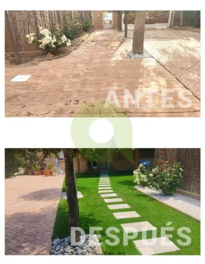 Antes y después de instalar césped artificial en zonas públicas