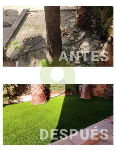 Antes y después de instalar césped artificial en zonas públicas