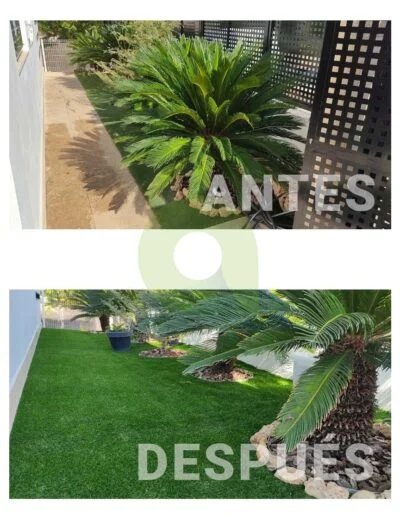 Antes y después de instalar césped artificial en zonas públicas
