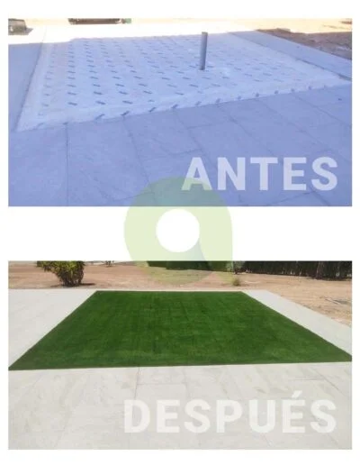 Antes y después de instalar césped artificial en zonas públicas