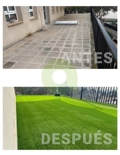 Instalación de césped artificial en una terraza