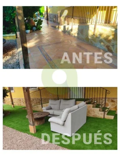 Instalación de césped artificial en una terraza