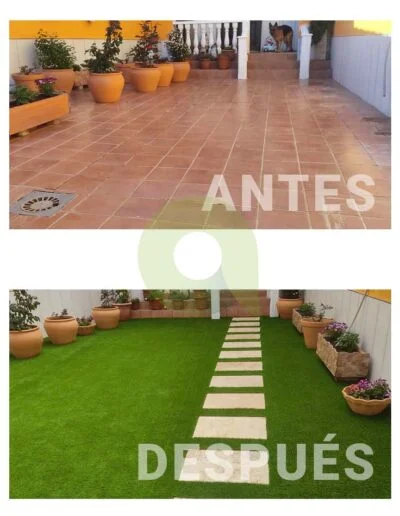Instalación de césped artificial en una terraza