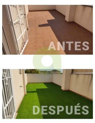 Instalación de césped artificial en una terraza