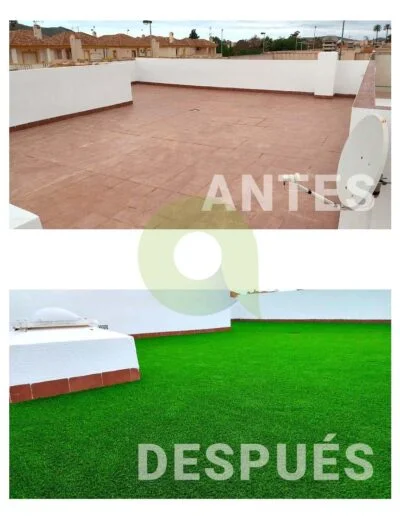 Instalación de césped artificial en una terraza