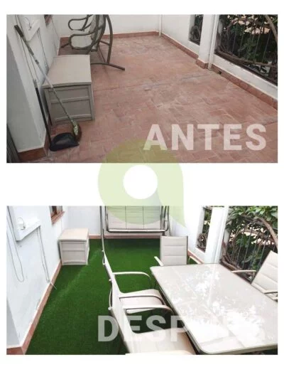 Instalación de césped artificial en una terraza