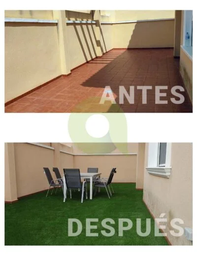 Instalación de césped artificial en una terraza