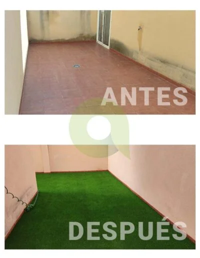 Instalación de césped artificial en una terraza