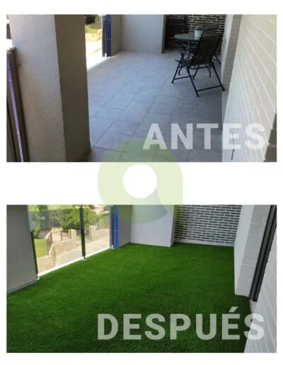 Instalación de césped artificial en una terraza