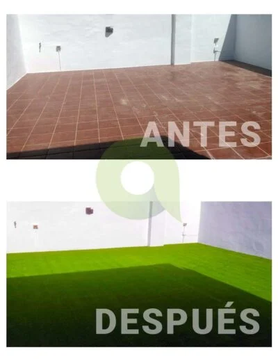 Instalación de césped artificial en una terraza