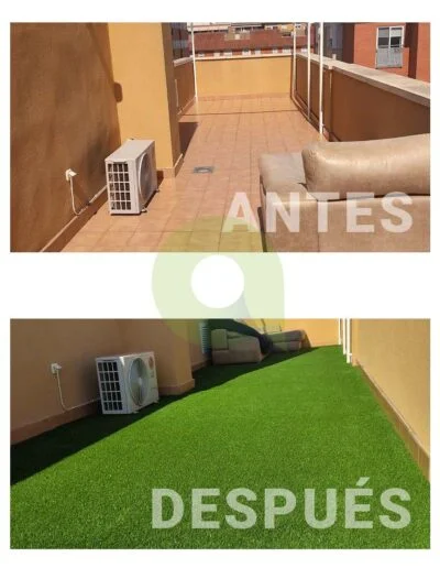 Instalación de césped artificial en una terraza