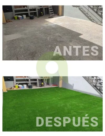 Instalación de césped artificial en una terraza