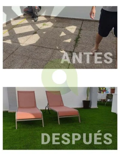 Instalación de césped artificial en una terraza