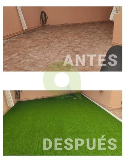 Instalación de césped artificial en una terraza