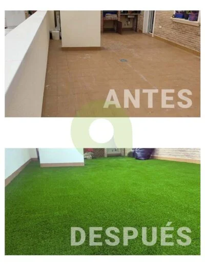 Instalación de césped artificial en una terraza