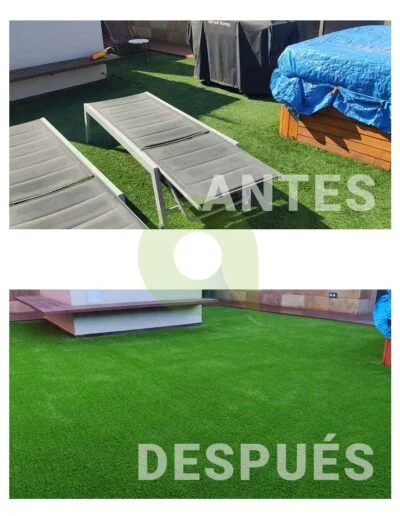 Instalación de césped artificial en una terraza