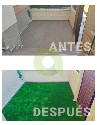 Instalación de césped artificial en una terraza