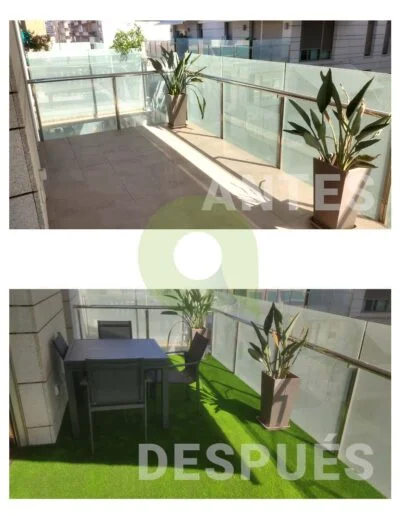 Instalación de césped artificial en una terraza
