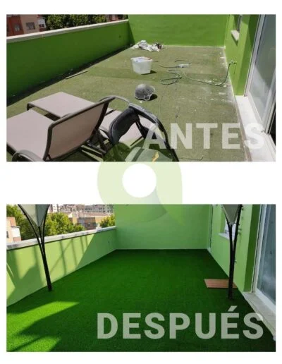 Instalación de césped artificial en una terraza