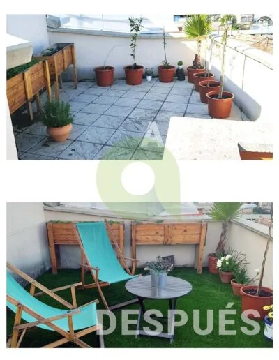 Instalación de césped artificial en una terraza