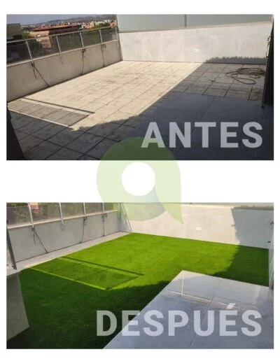 Instalación de césped artificial en una terraza