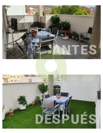 Instalación de césped artificial en una terraza
