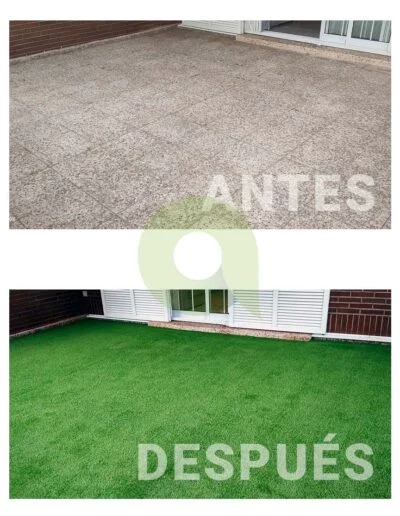 Instalación de césped artificial en una terraza