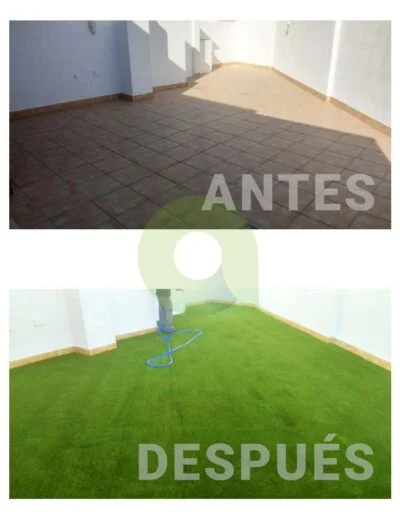 Instalación de césped artificial en una terraza