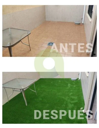 Instalación de césped artificial en una terraza