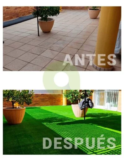 Instalación de césped artificial en una terraza