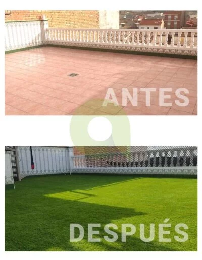 Instalación de césped artificial en una terraza