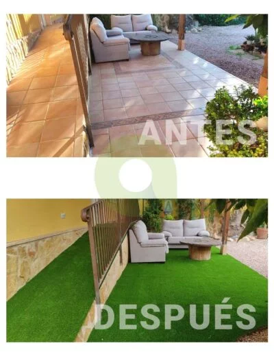 Instalación de césped artificial en una terraza