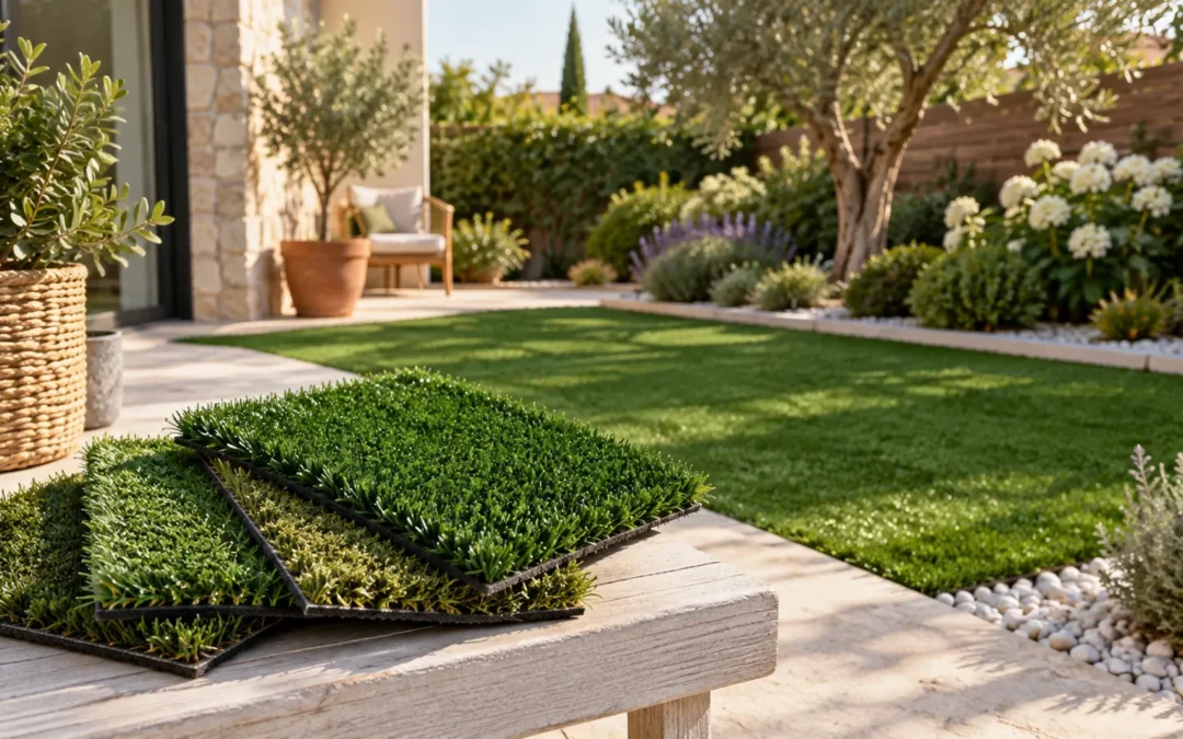 Muestras de césped artificial para elegir un jardín