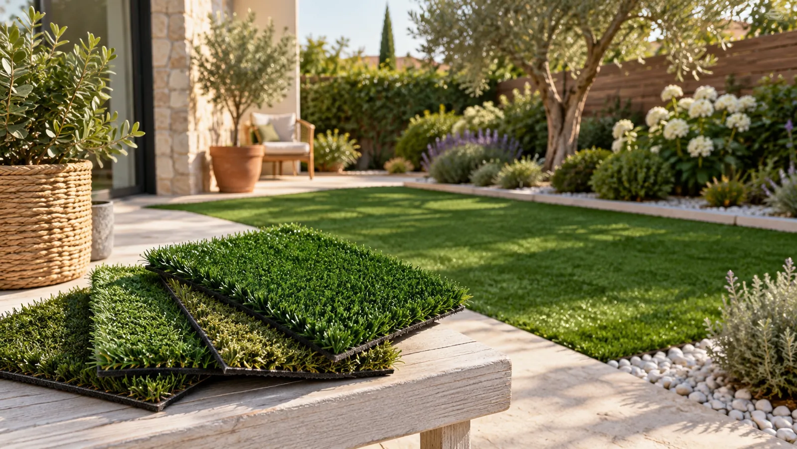 Muestras de césped artificial para elegir un jardín