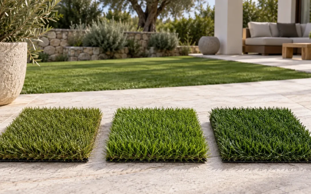 Muestras de césped artificial en diferentes tonos de verde