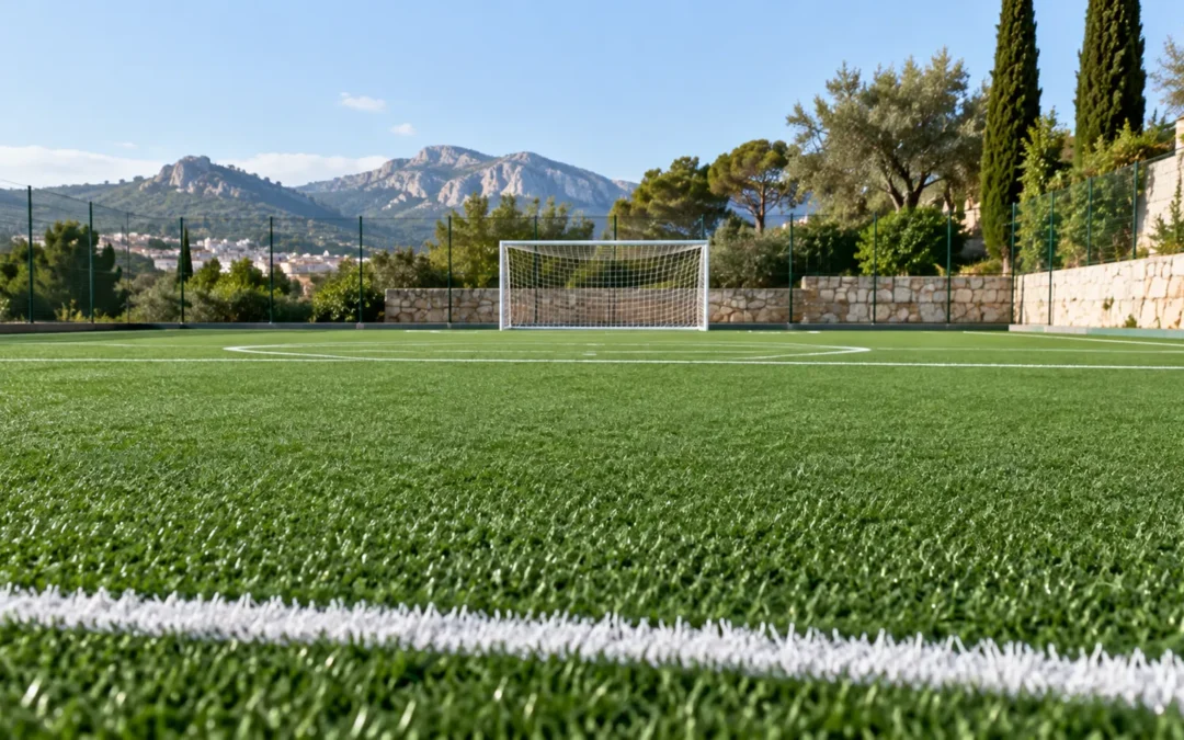 Campo deportivo de césped artificial con portería