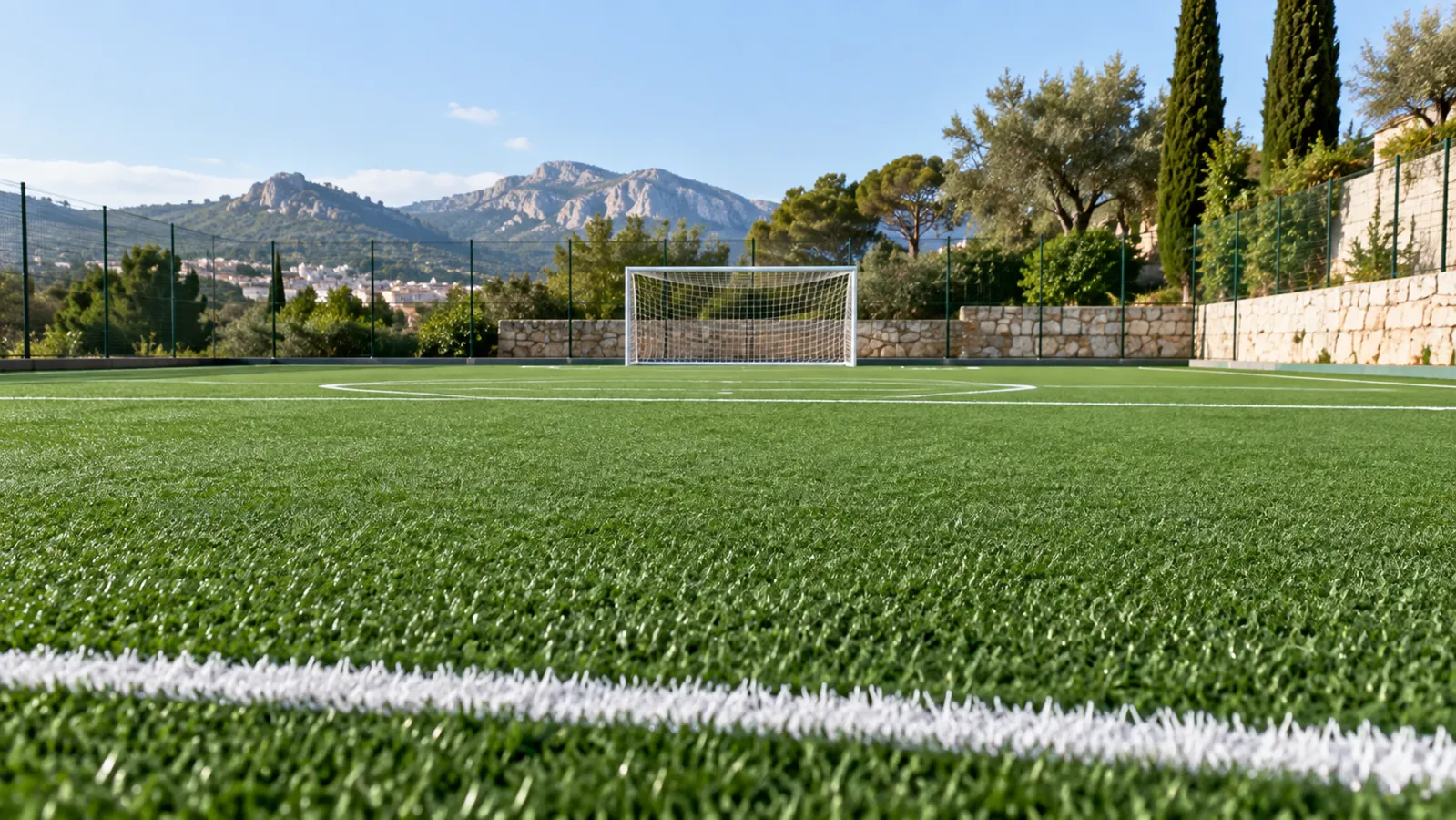 Campo deportivo de césped artificial con portería